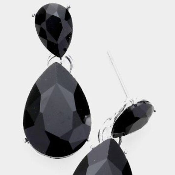 5/$25 Black Crystal Double Teardrop Earrings - Picture 2 of 7